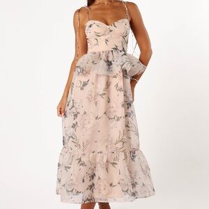 Petal & Pup Kennie Floral Print Peplum Midi Dress - Pink - Size S NWT